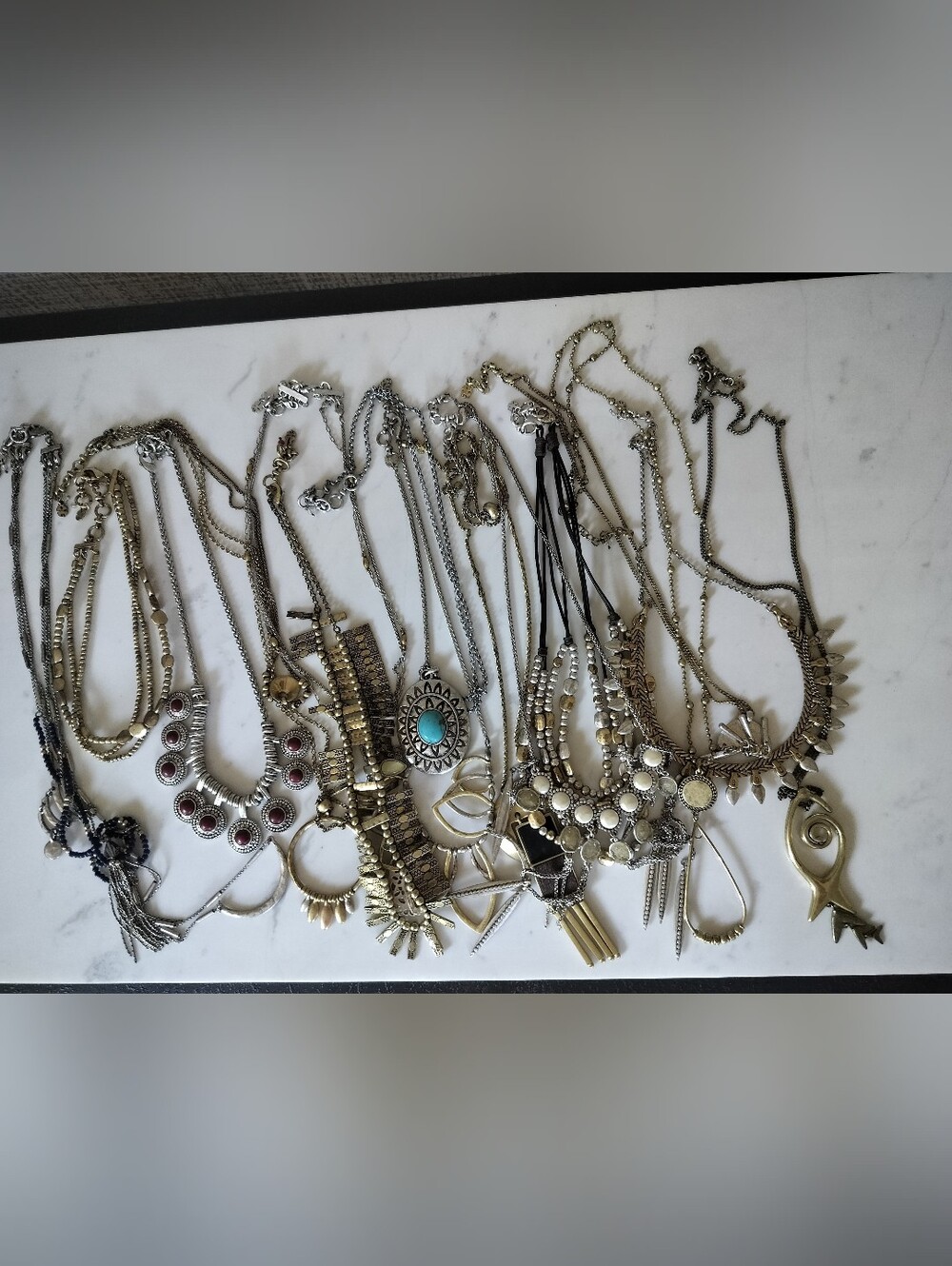 Lot Of Lucky Brand Mixed Silver-Tone Statement Necklaces  (15 Pieces)